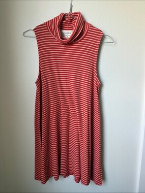 Puella Red & White Striped Sleeveless Turtleneck tunic